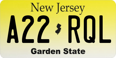 NJ license plate A22RQL