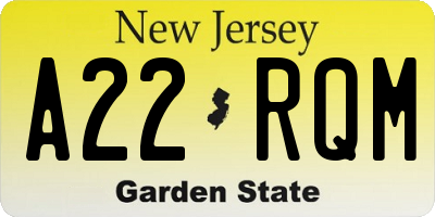 NJ license plate A22RQM