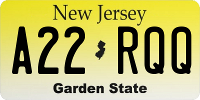 NJ license plate A22RQQ