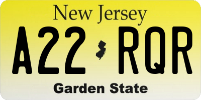 NJ license plate A22RQR
