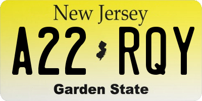 NJ license plate A22RQY