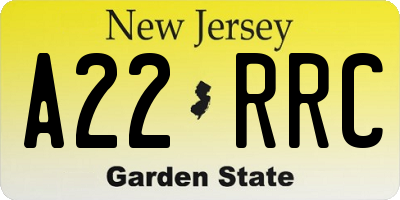 NJ license plate A22RRC