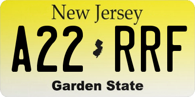 NJ license plate A22RRF