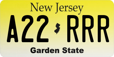 NJ license plate A22RRR