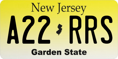 NJ license plate A22RRS