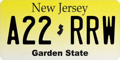 NJ license plate A22RRW