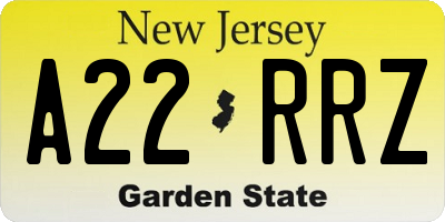 NJ license plate A22RRZ