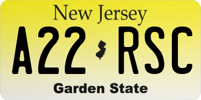 NJ license plate A22RSC