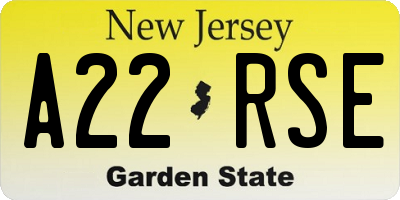 NJ license plate A22RSE