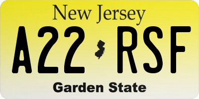 NJ license plate A22RSF