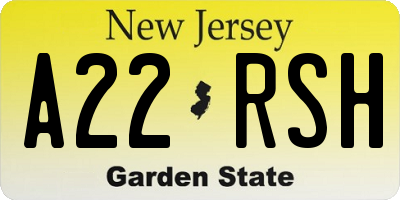 NJ license plate A22RSH