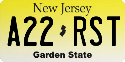NJ license plate A22RST