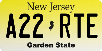 NJ license plate A22RTE
