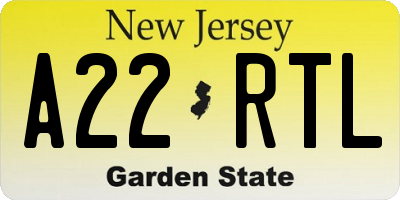 NJ license plate A22RTL
