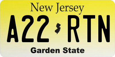 NJ license plate A22RTN