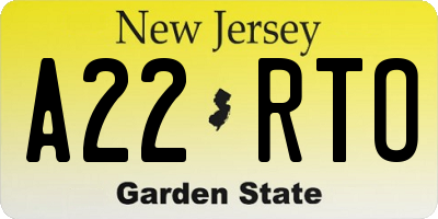 NJ license plate A22RTO