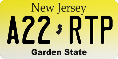 NJ license plate A22RTP