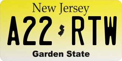 NJ license plate A22RTW