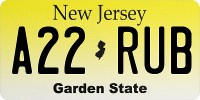 NJ license plate A22RUB