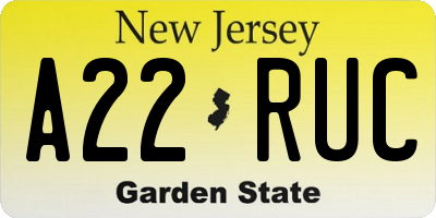NJ license plate A22RUC