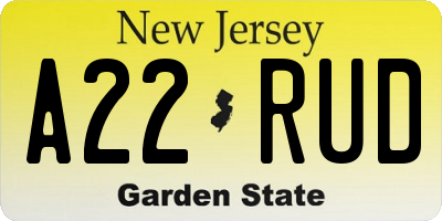 NJ license plate A22RUD