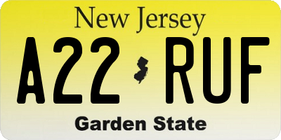 NJ license plate A22RUF
