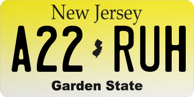 NJ license plate A22RUH