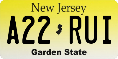 NJ license plate A22RUI