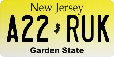 NJ license plate A22RUK