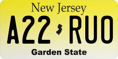 NJ license plate A22RUO