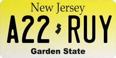 NJ license plate A22RUY