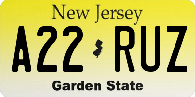 NJ license plate A22RUZ