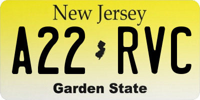 NJ license plate A22RVC