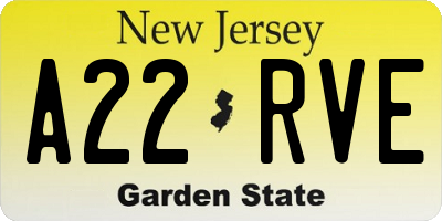 NJ license plate A22RVE