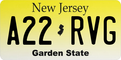 NJ license plate A22RVG