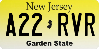NJ license plate A22RVR
