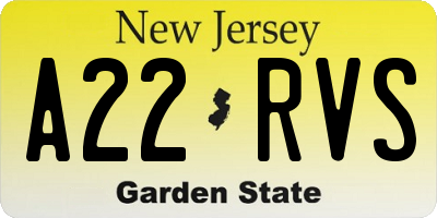 NJ license plate A22RVS