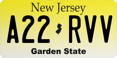 NJ license plate A22RVV