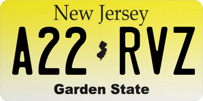 NJ license plate A22RVZ