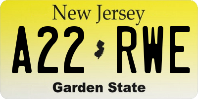 NJ license plate A22RWE