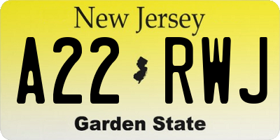 NJ license plate A22RWJ