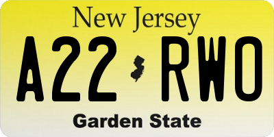 NJ license plate A22RWO