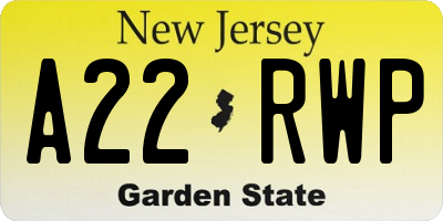 NJ license plate A22RWP