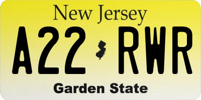 NJ license plate A22RWR