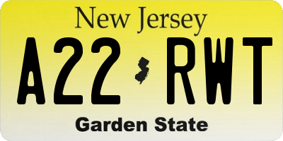NJ license plate A22RWT