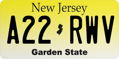 NJ license plate A22RWV