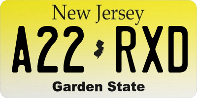 NJ license plate A22RXD