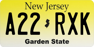 NJ license plate A22RXK