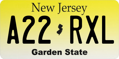 NJ license plate A22RXL