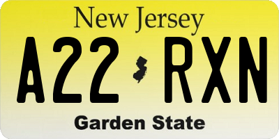 NJ license plate A22RXN
